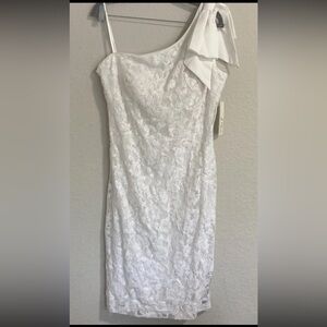 Eliza J White Lace and Sequin One-Shoulder Dress